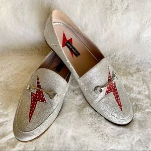 ⚡️❤️ Nine West- Silver Glitter Loafers with Red Lighting Bolts- Sz8.5 ❤️⚡️